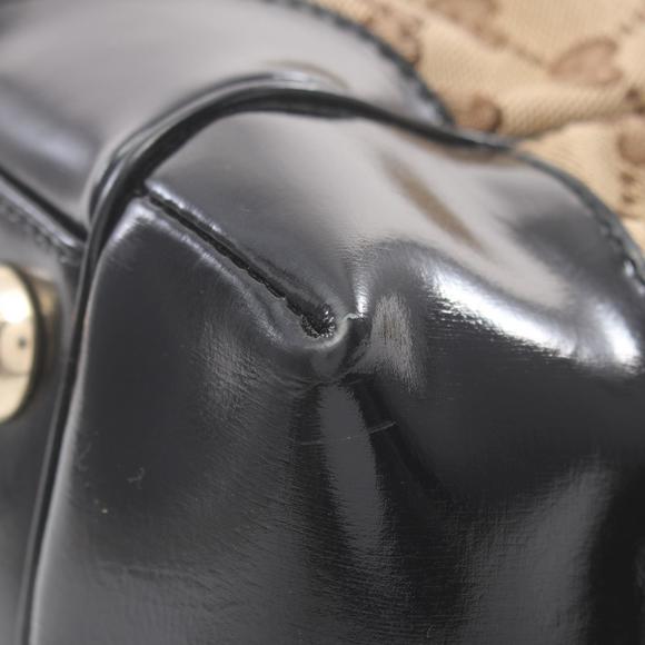 Gucci GG Canvas Tote Bag Patent Leather Beige Black - Picture 5 of 9